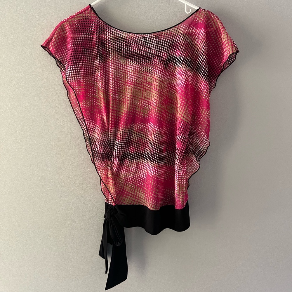 Rave Pink Asymmetrical Scoop Neck Blouse - Picture 2 of 4